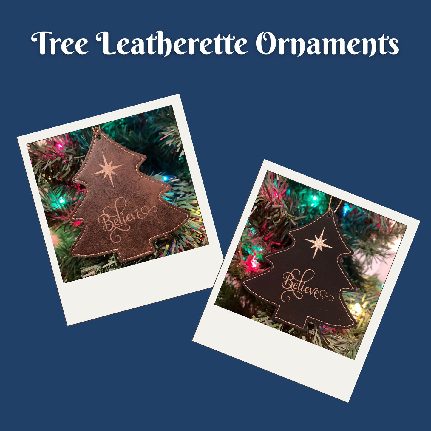 Believe Tree Shaped Leatherette Ornament with Star - Christmas Decoration