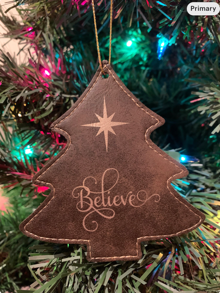 Believe Tree Shaped Leatherette Ornament with Star - Christmas Decoration